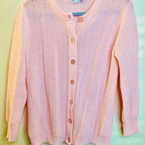 Vintage Cardigan Sweater Bee by Banff Baby Pink Cottage Core Size Medium Wool